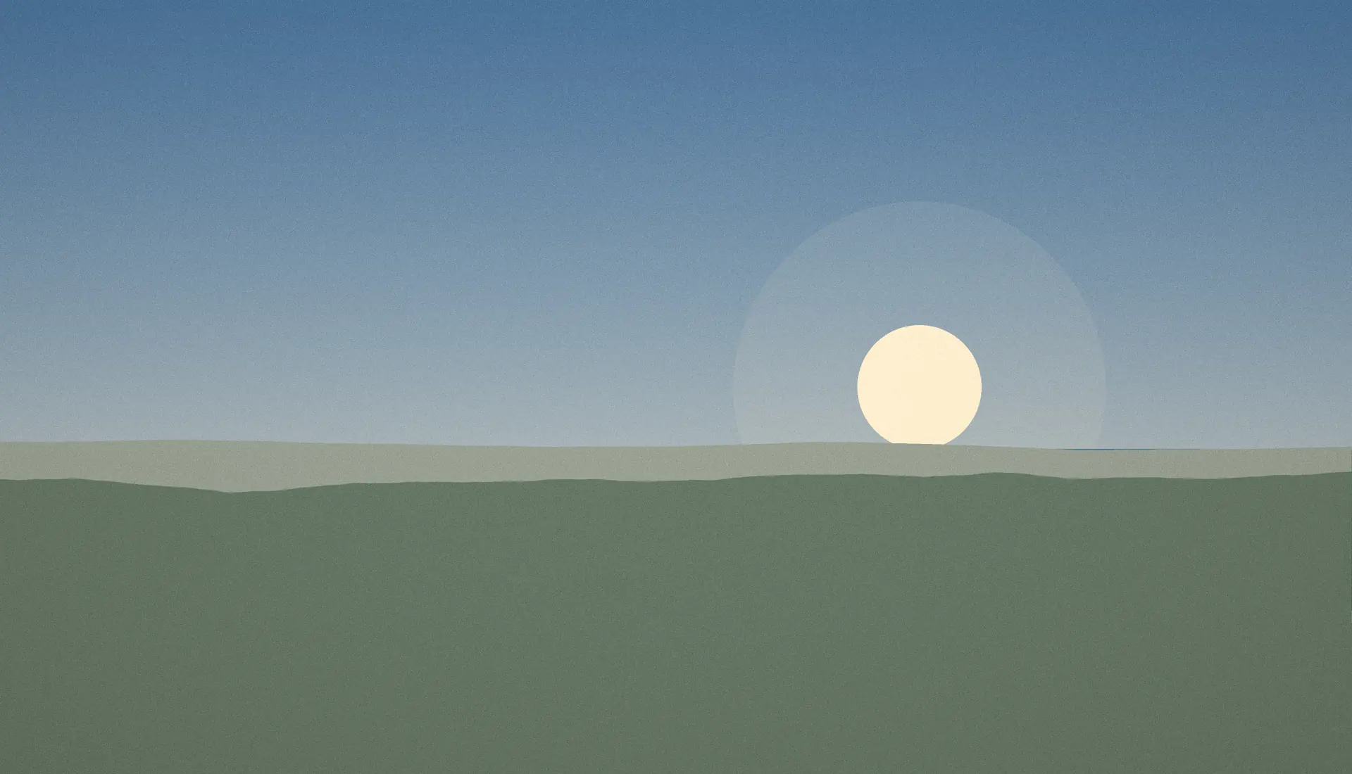 Illustration : soleil bas sur la mer, côte boisée au premier plan